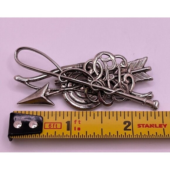 Archery Brooch Silver Tone Bow and Arrow Pin Vintage Sports - Picture 4 of 6